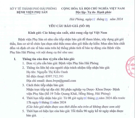 Yêu cầu báo giá (số 10)Tin tức bệnh viện