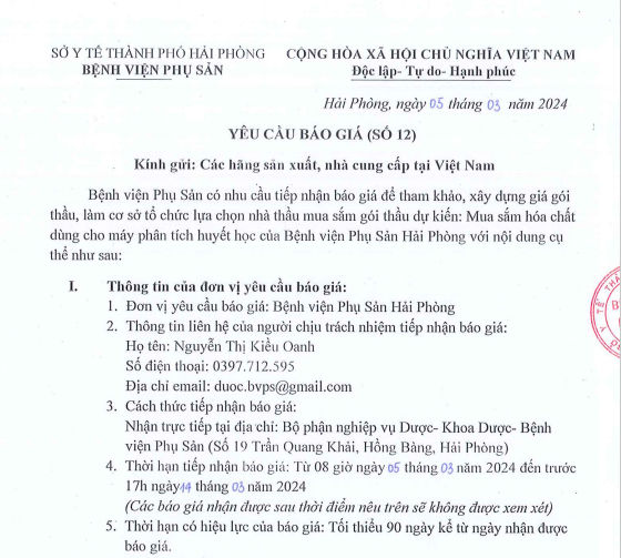 Yêu cầu báo giá (số 12)Tin tức bệnh viện