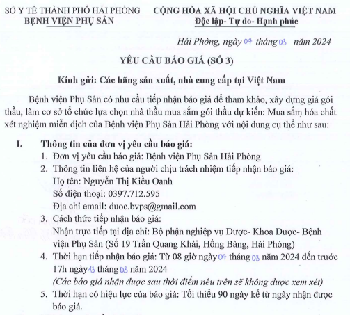 Yêu cầu báo giá (số 3)Tin tức bệnh viện