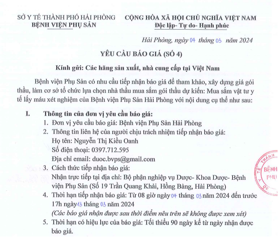 Yêu cầu báo giá (số 4)Tin tức bệnh viện