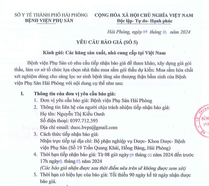 Yêu cầu báo giá (số 5)Tin tức bệnh viện