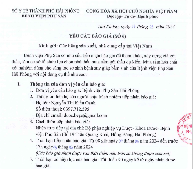 Yêu cầu báo giá (số 6)Tin tức bệnh viện