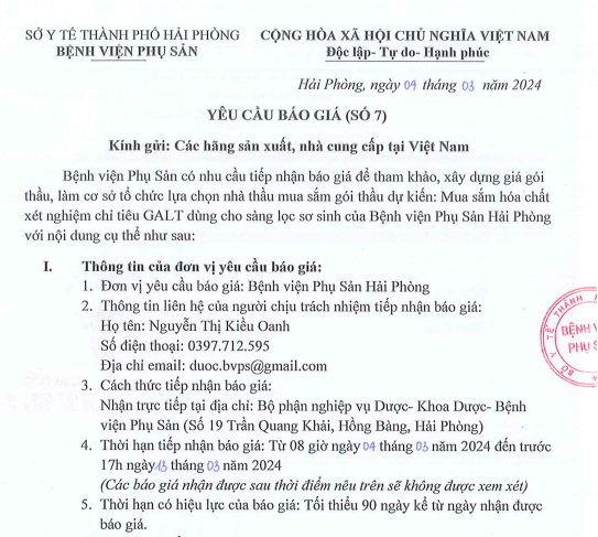 Yêu cầu báo giá (số 7)Tin tức bệnh viện