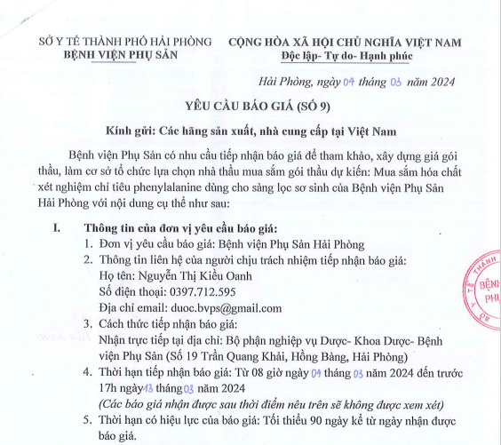 Yêu cầu báo giá (số 9)Tin tức bệnh viện